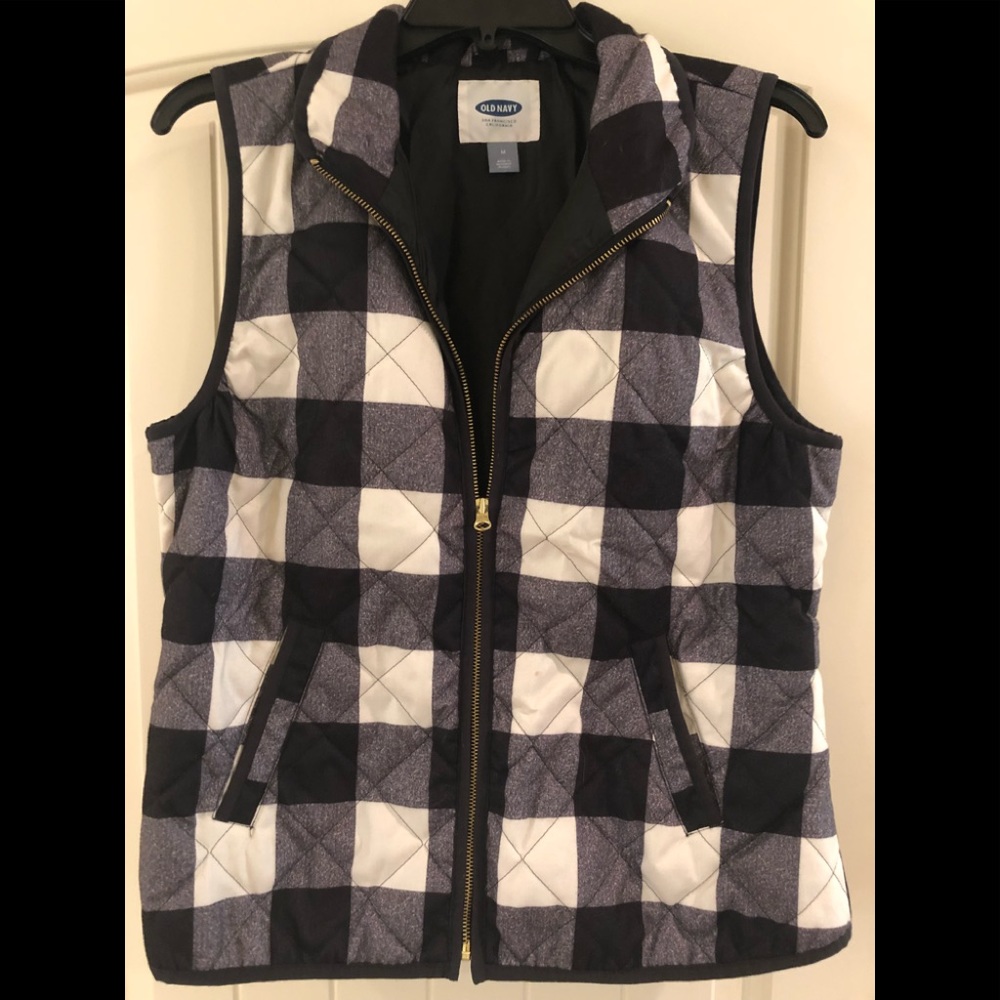 Plaid Black, White, Gray Quilted Vest